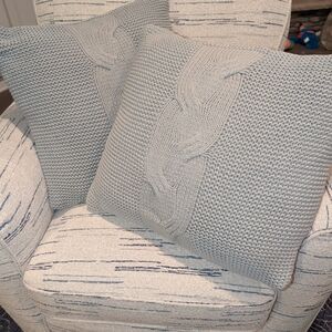Set of two (2) Celerie Kemble Pillows, with Cable Knit pattern Sage Green